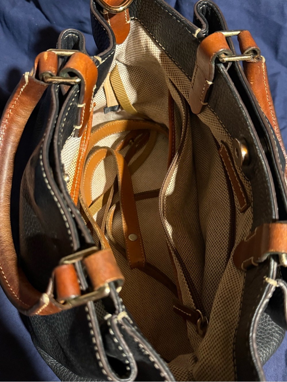 Dooney & Bourke Black Pebbled Leather Satchel with Brown Trim - Picture 4 of 12